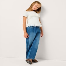 F&F Girls Short Sleeved Lace Trim Top in White