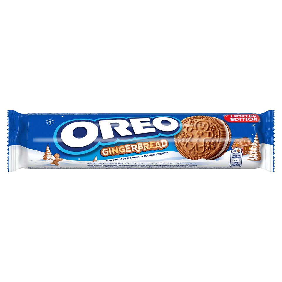 Oreo sušenky se skořicí a zázvorovou příchutí s náplní s vanilkovou příchutí 154g