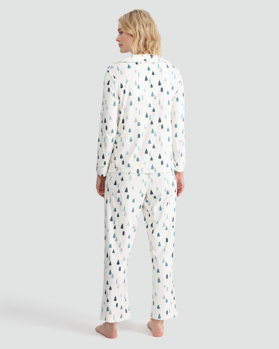 image 1 of F&F Tree Print Button Through Pyjamas in Cream