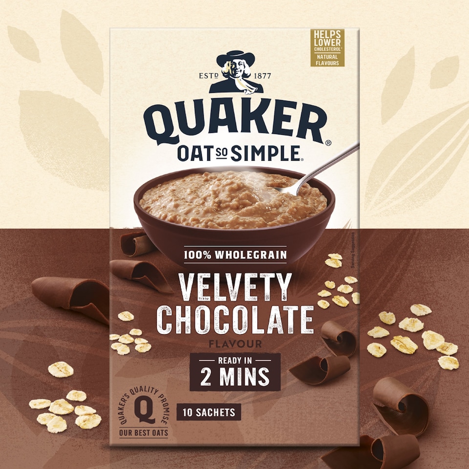 image 1 of Quaker Oat So Simple Velvety Chocolate Porridge Sachets 10x36.5g