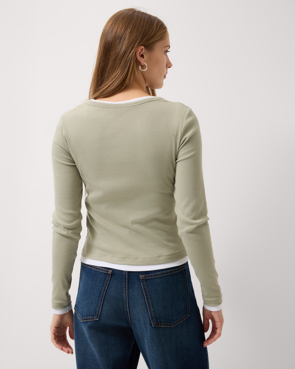 image 1 of F&F Cotton Rich Double Layered Top in Olive