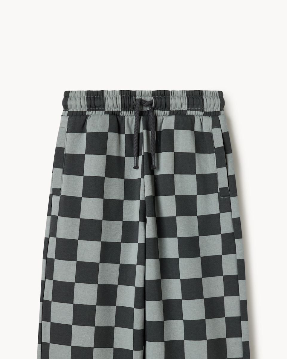 image 1 of F&F Boys Cotton Rich Checked Wide Leg Joggers in Grey