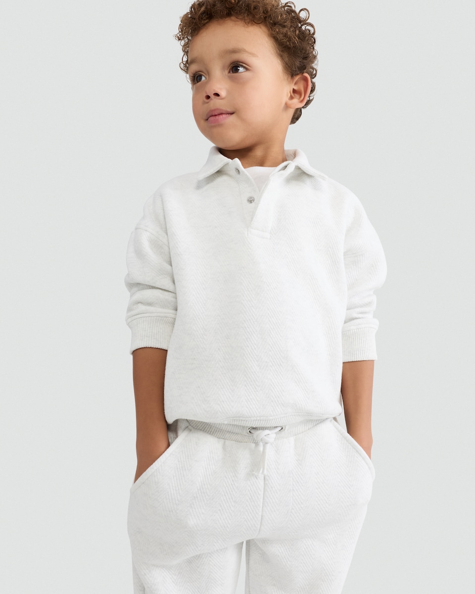 image 1 of F&F Boys 2-Piece Cotton Rich Polo Sweatshirt and Joggers Set in Grey
