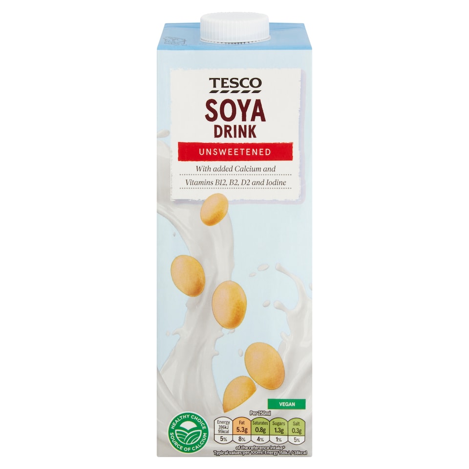 Tesco Longlife Soya Drink Unsweetened 1Ltr