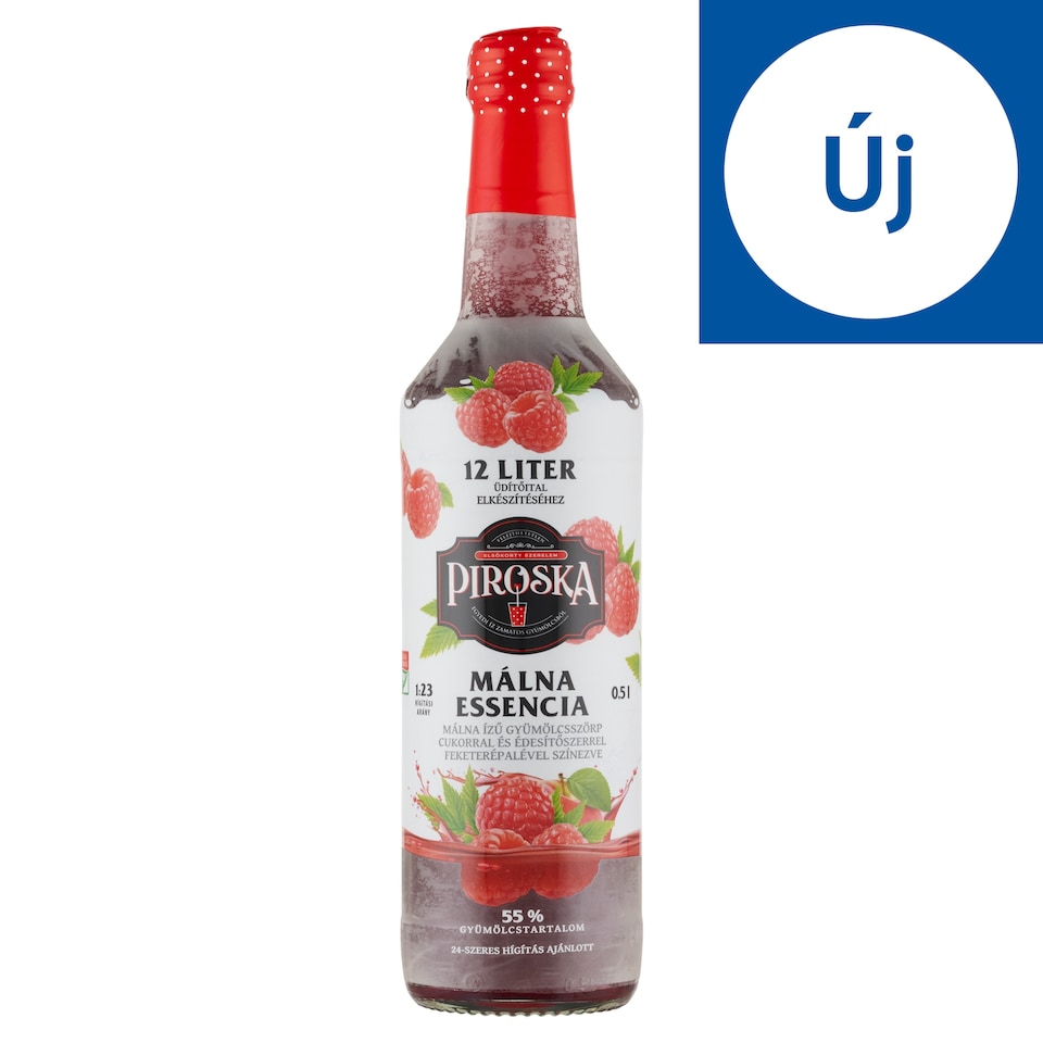 Piroska Málna Essencia Raspberry-Flavoured Fruit Syrup with Sugar and Sweetener 0,5 l