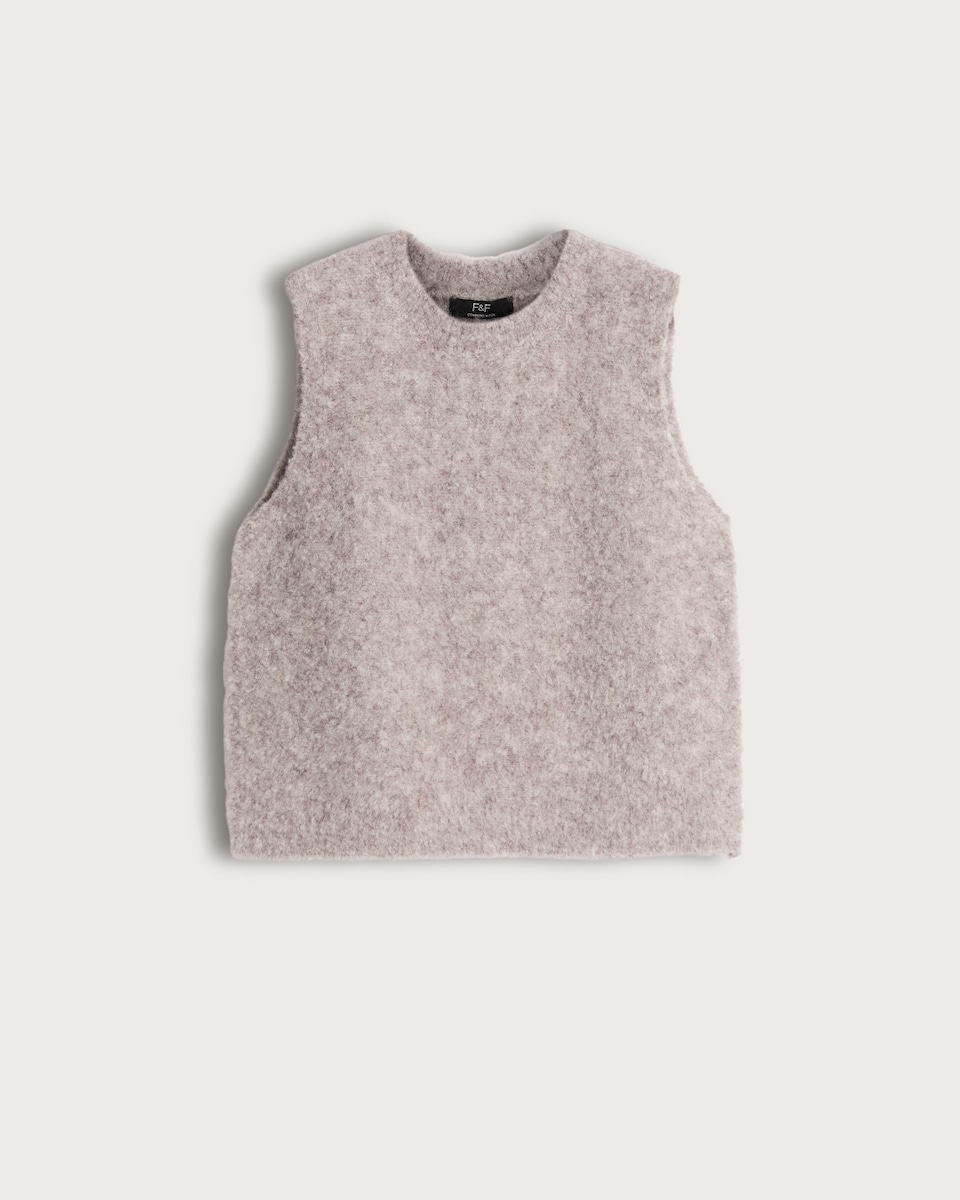 image 1 of F&F Textured Knitted Sleeveless Top with Wool in Mink