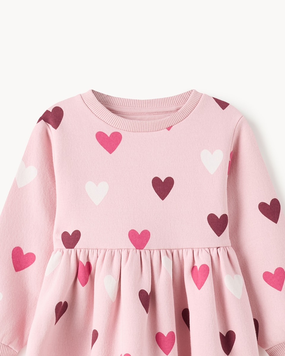 image 1 of F&F Girls Cotton Rich Heart Sweat Dress in Pink