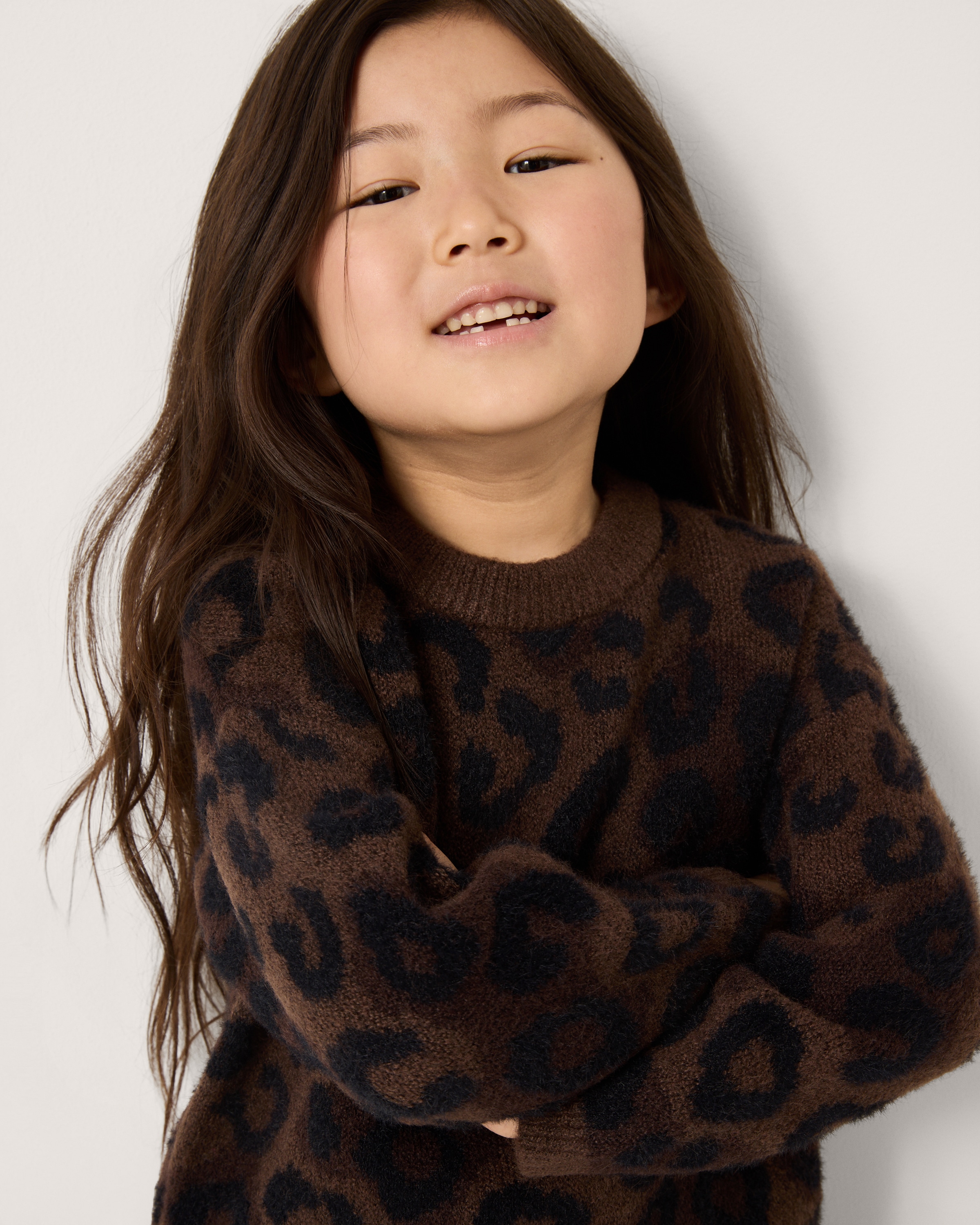F&F Girls Leopard Print Knitted Jumper in Brown