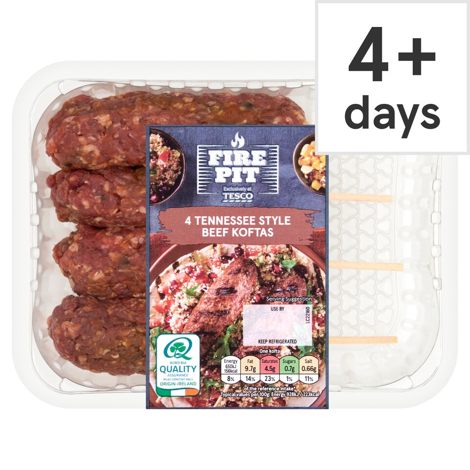 Tesco Fire Pit 4 Tennessee Style Beef Koftas 350g