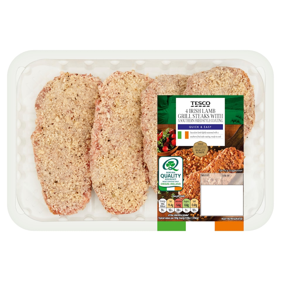 Tesco 4 Irish Lamb Grill Steaks with Southern Fried Style Coating 440g