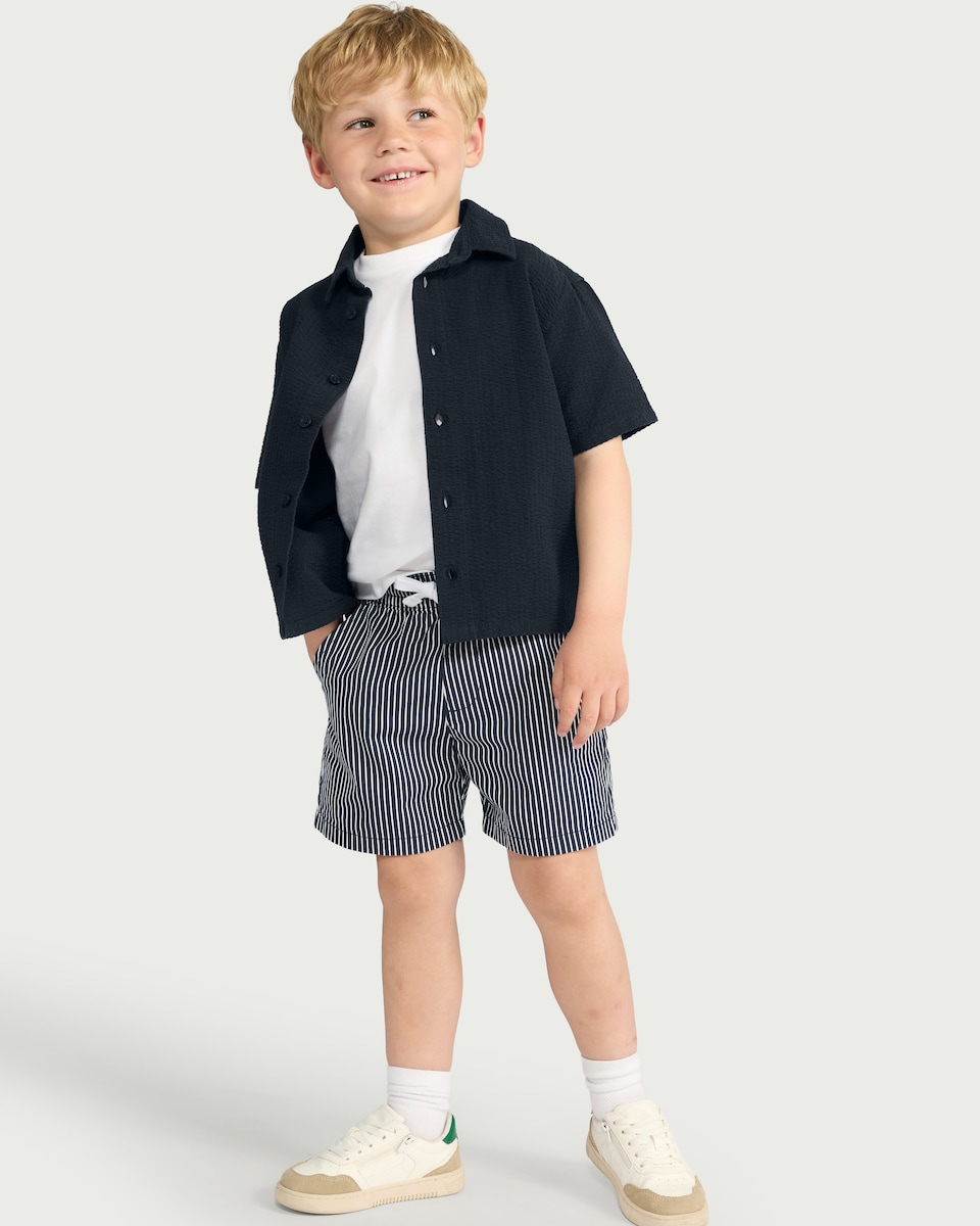 image 1 of F&F Boys 3-Piece Pure Cotton Shirt, T-Shirt and Shorts Set in Navy