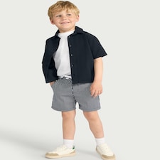 F&F Boys 3-Piece Pure Cotton Shirt, T-Shirt and Shorts Set in Navy