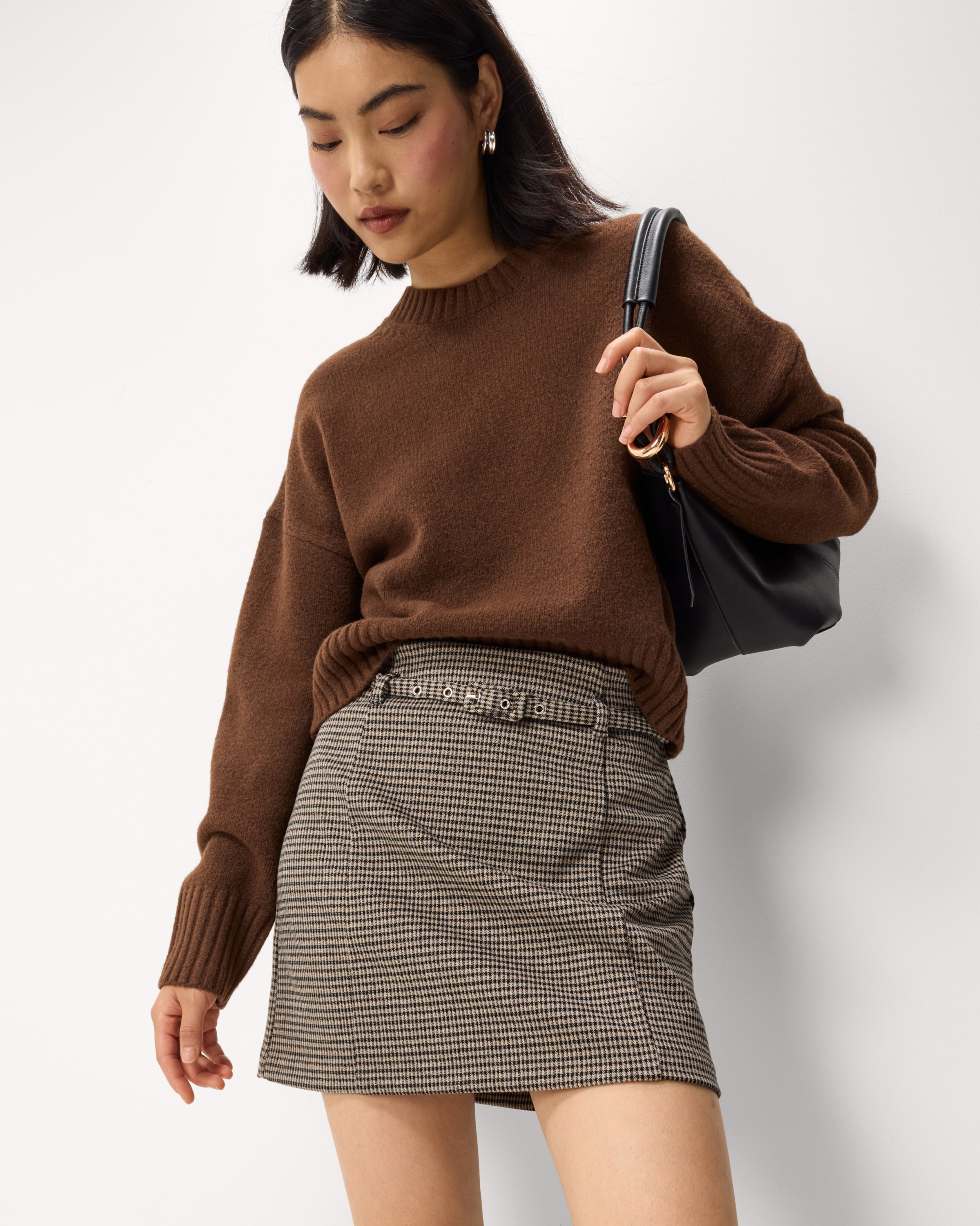 F&F Ponte Checked Mini Skirt in Multi Brown