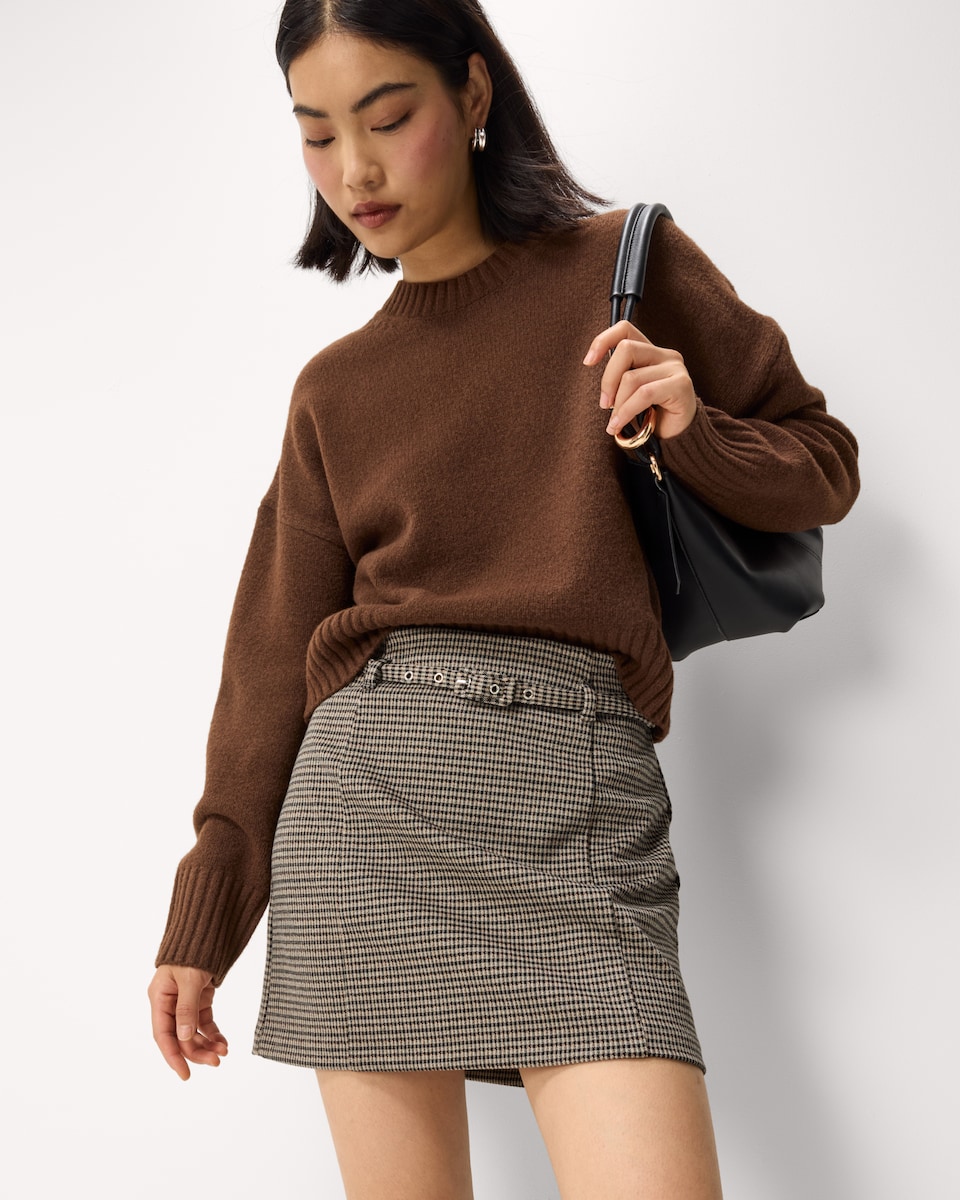 image 1 of F&F Ponte Checked Mini Skirt in Multi Brown