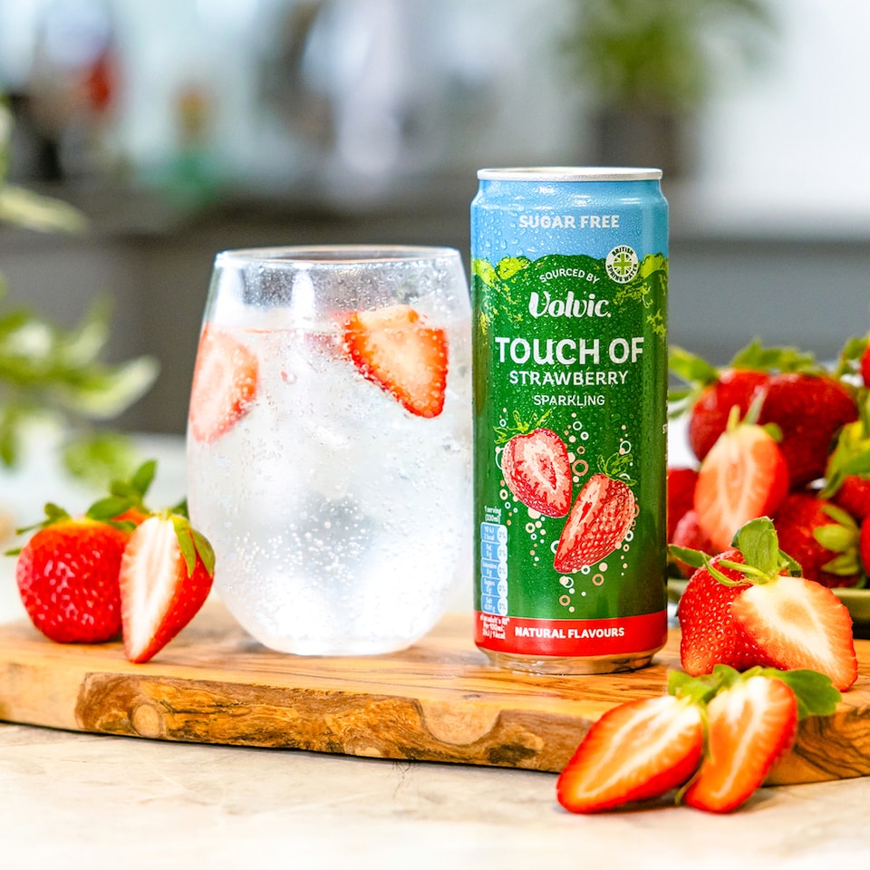 image 1 of Touch of Strawberry Sparkling Sugar Free Flavoured Water by Volvic 330ml