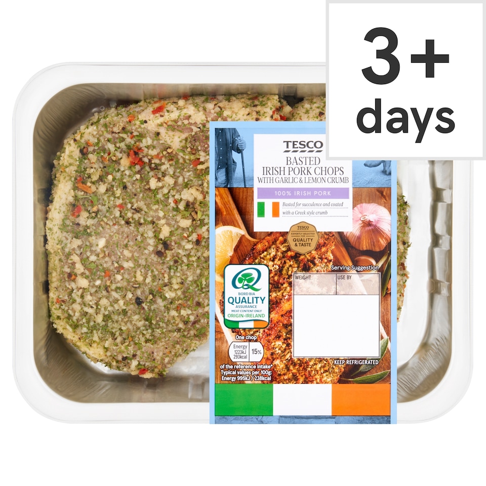 Tesco Basted Irish Pork Loin Chops with Garlic & Lemon Crumb 300g