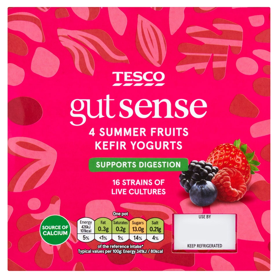 Tesco Gut Sense Summer Fruits Kefir Yogurt 4 x 125g