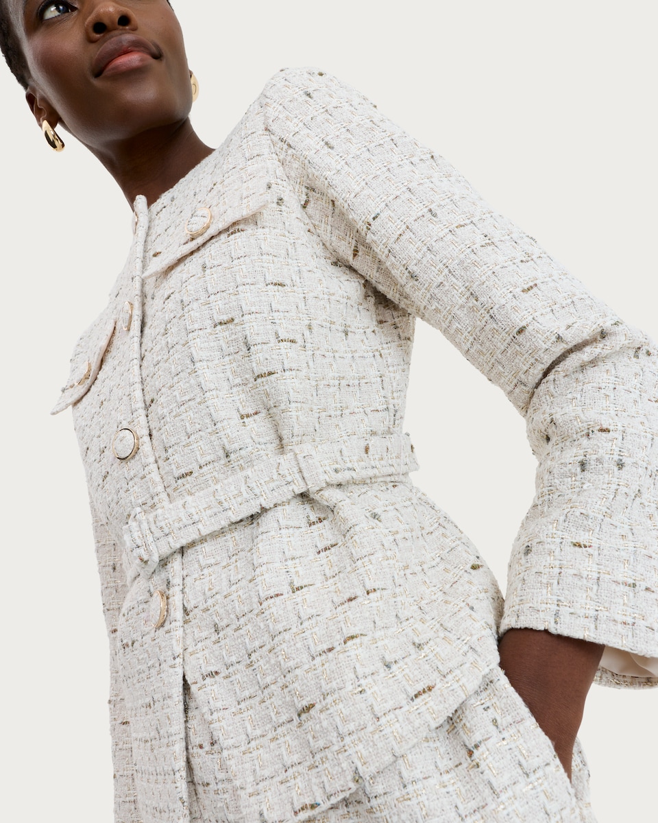 image 1 of F&F Boucle Textured Belted Co-ord Jacket in Cream