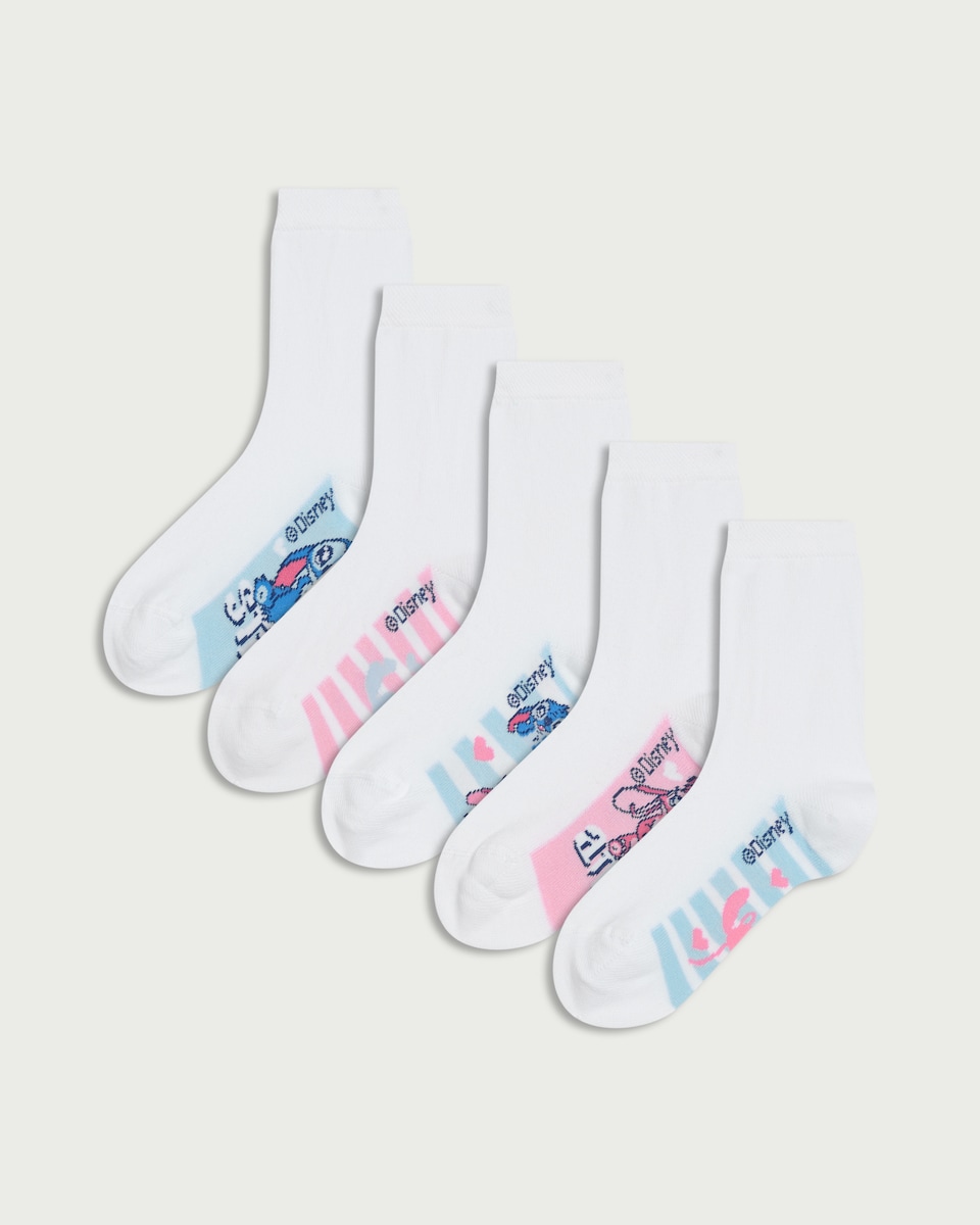 Disney Stitch 5-Pack Cotton Rich Character Ankle Socks in White