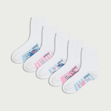 Disney Stitch 5-Pack Cotton Rich Character Ankle Socks in White