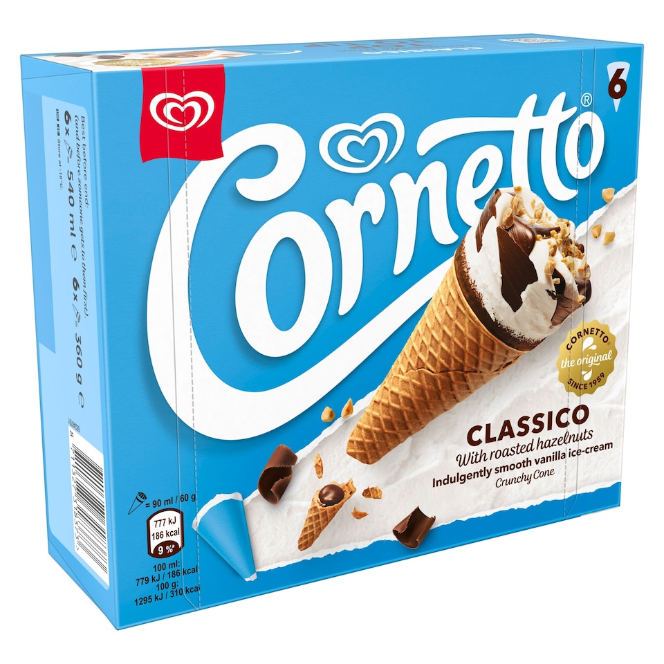 image 1 of Cornetto Classic Ice Cream Cones 6x90ml