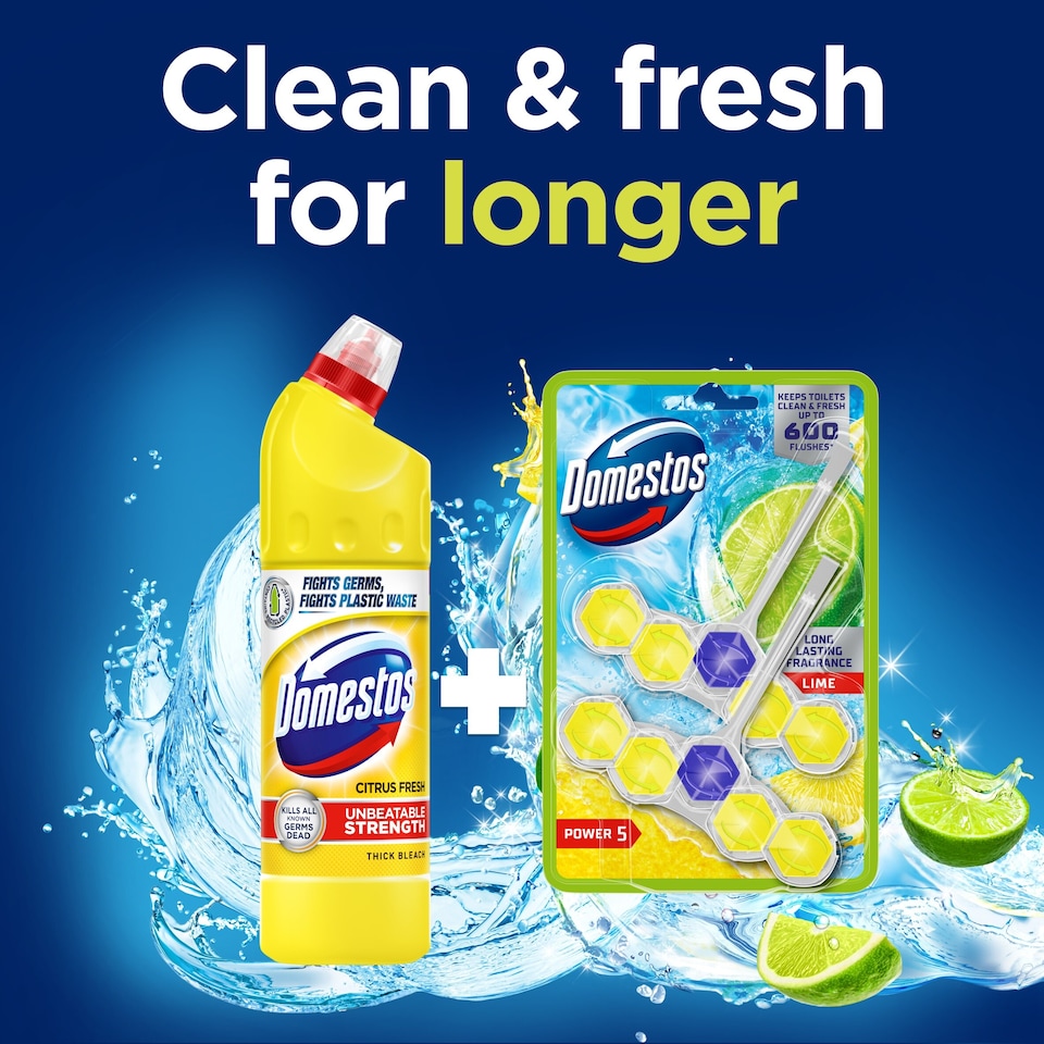 image 1 of Domestos Power 5 Toilet Rim Block Freshener Lime 2x 50g