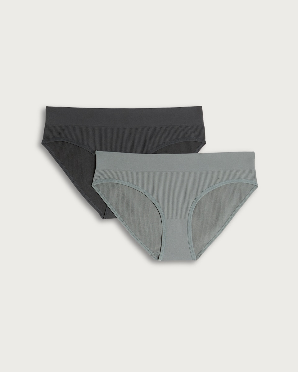 F&F 2-Pack Ribbed Seamfree High Leg Hipster Knickers in Green