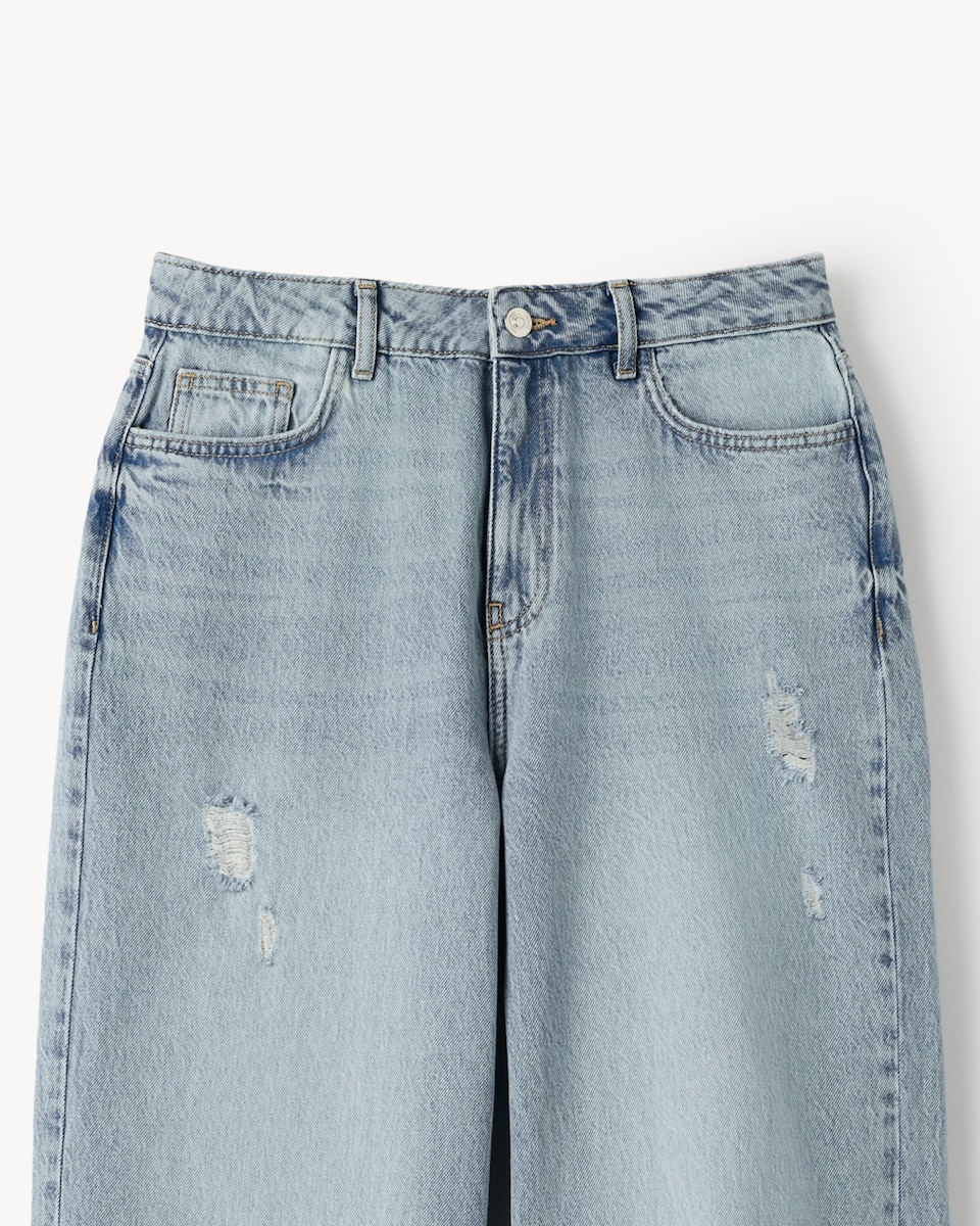 image 1 of F&F High Rise Wide Leg Ripped Jeans in Blue
