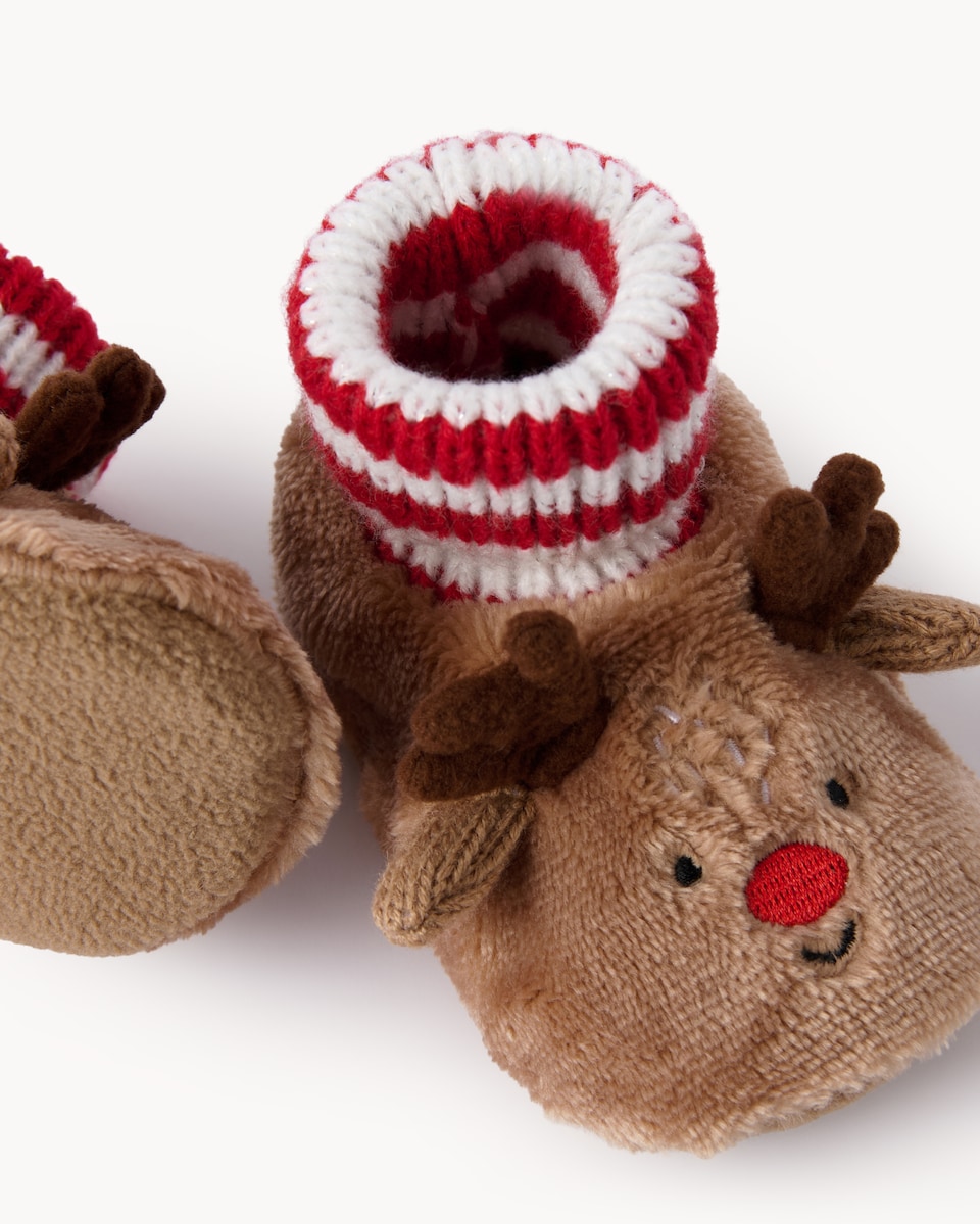 image 1 of Christmas Baby Reindeer Booties in Brown