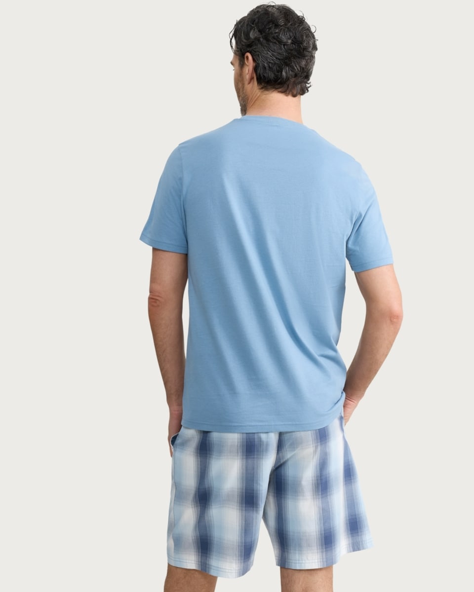 image 1 of F&F Pure Cotton Checked Pyjama Set in Blue