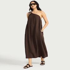 F&F One Shoulder Maxi Dress in Brown