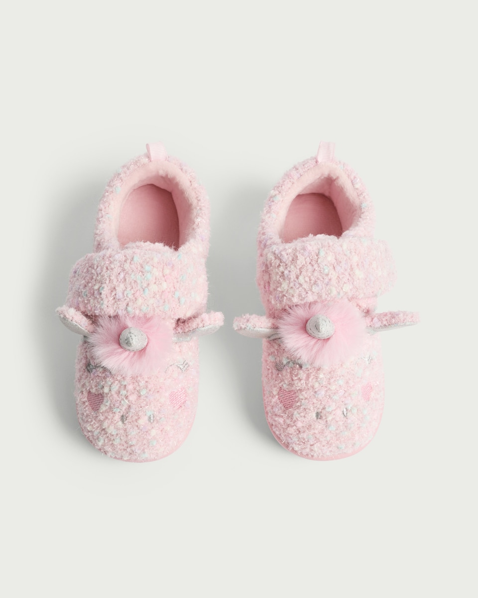 image 1 of F&F Girls Unicorn Cupsole Slippers in Pink