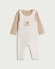 image 1 of F&F Baby 2-Piece Knitted Teddy Bear Dungaree and Bodysuit Set in White
