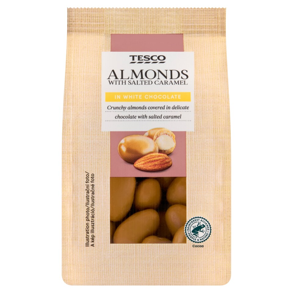 Tesco pörkölt mandulabél sós karamellás fehércsokoládé bevonatban 120 g