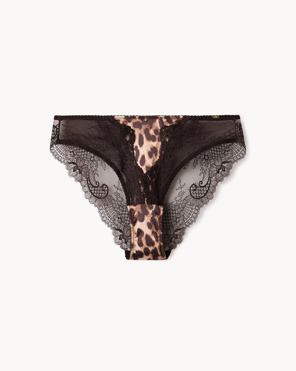 image 1 of F&F Satin Leopard Brazilian Knickers in Multi