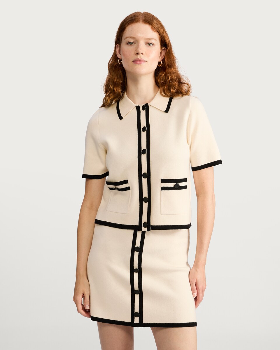 image 1 of The F&F Edit Knitted Button Detail Contrast Trim Co-ord Skirt in Cream