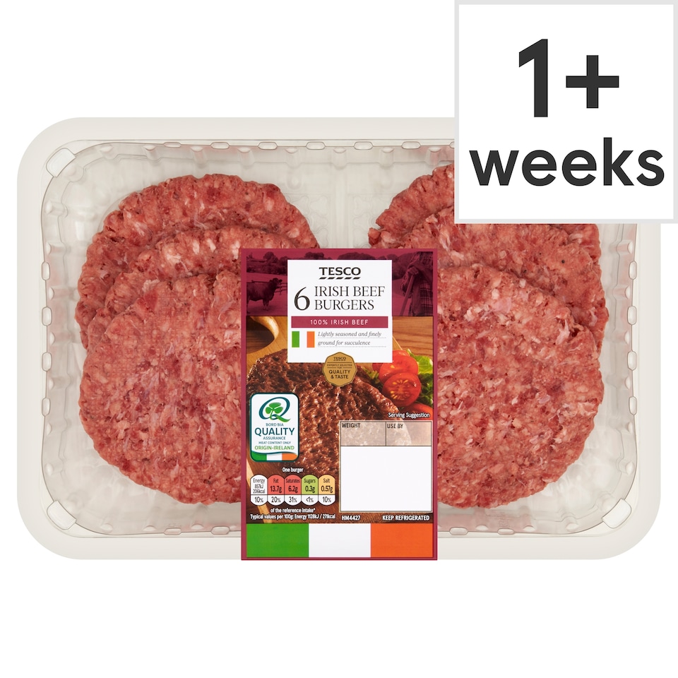 Tesco Irish Beef Burgers 600G