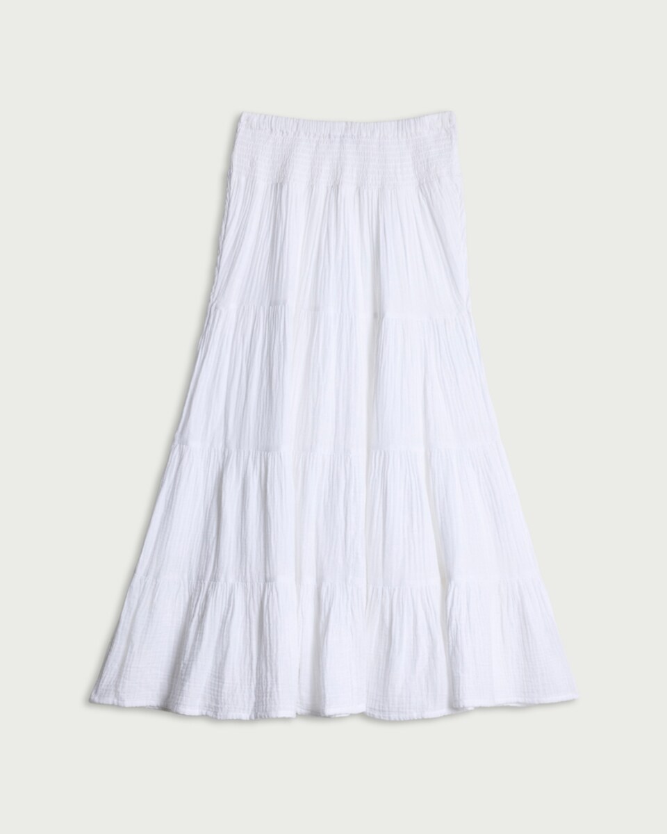 image 1 of F&F Pure Cotton Double Cloth Tiered Maxi Skirt in White