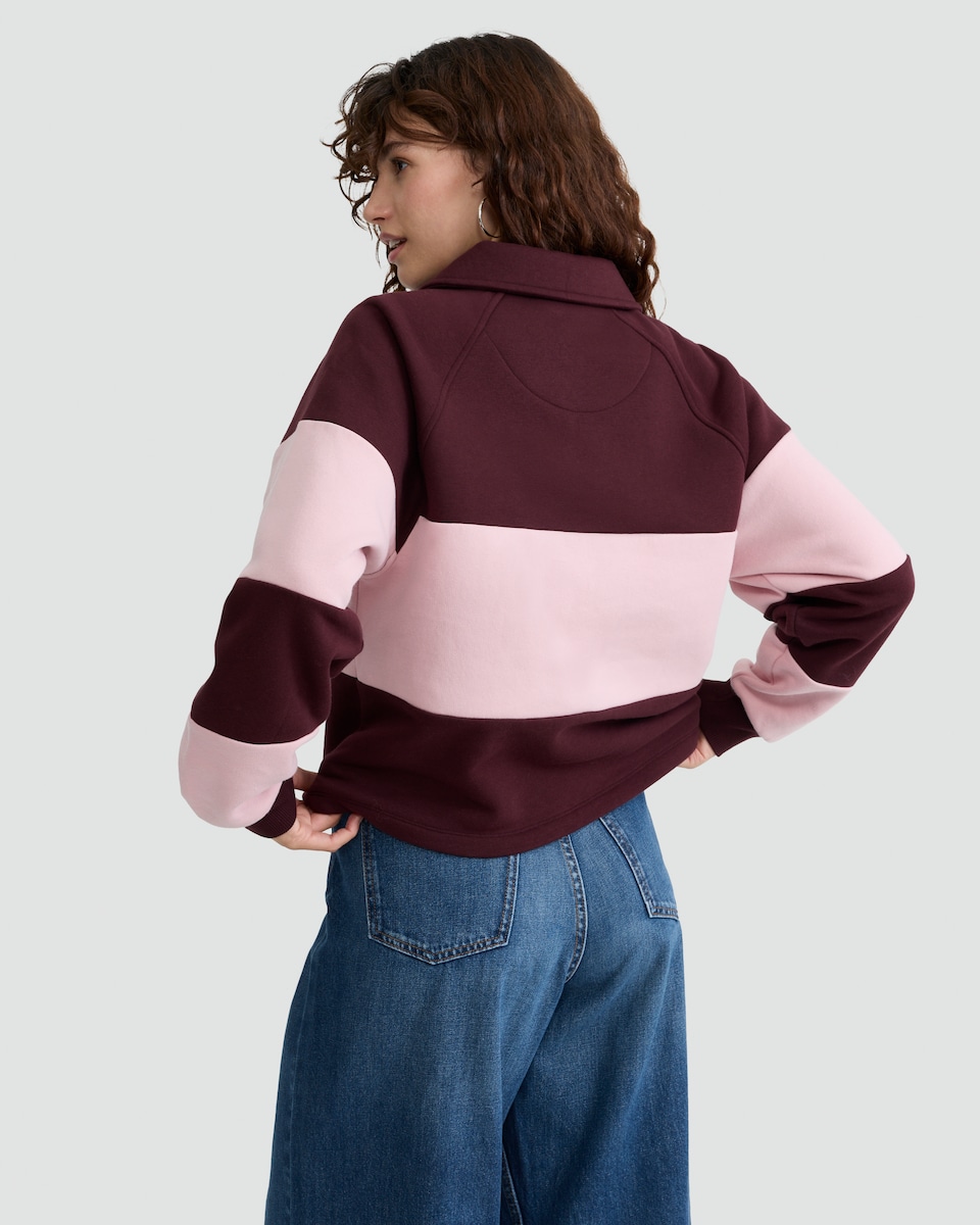 image 1 of F&F Cotton Rich Stripe Print Collared Rugby Sweatshirt in Multi Pink
