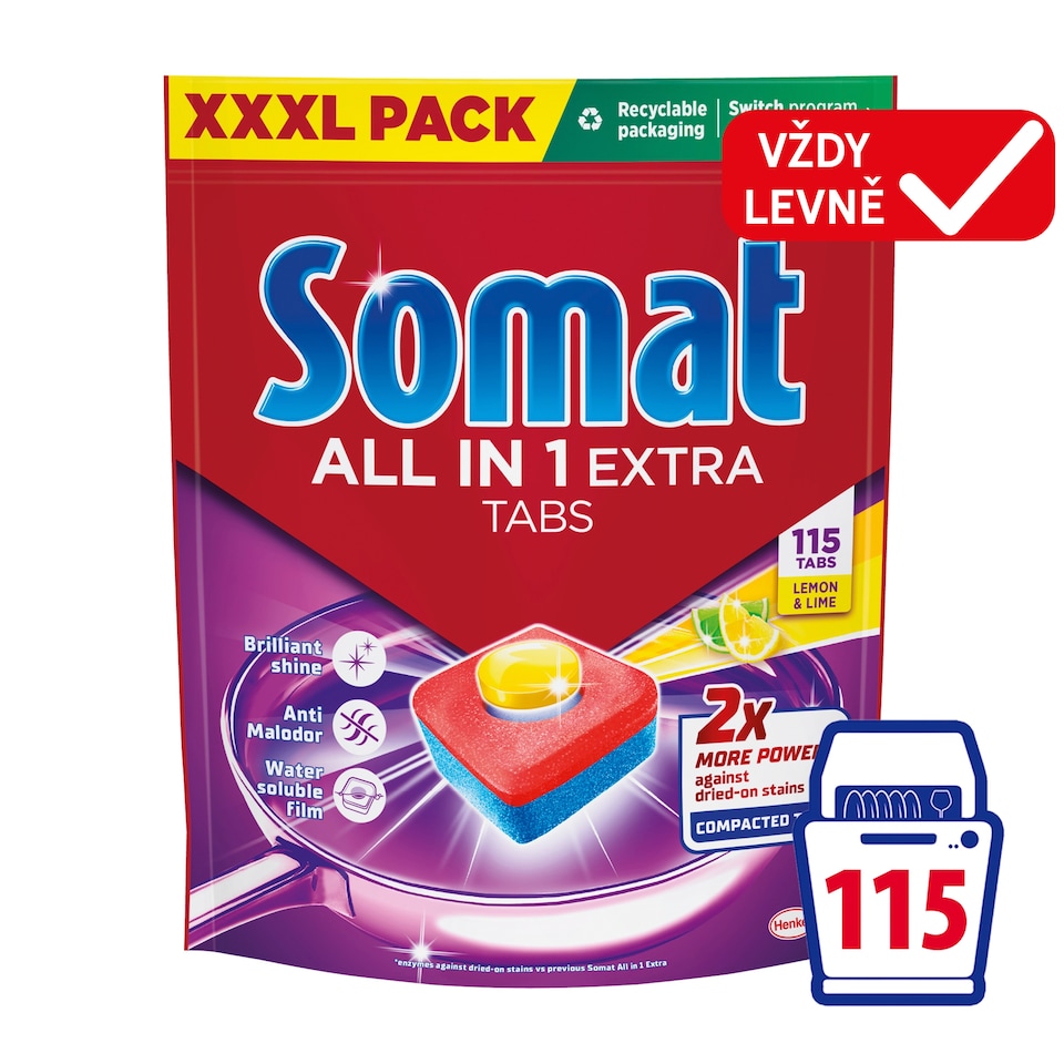 Somat All in 1 Extra Lemon & Lime Dishwasher Detergent 115 pcs 1725g