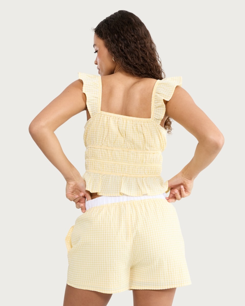 image 1 of OH ME OH MY Cotton Rich Gingham Shorts in Yellow