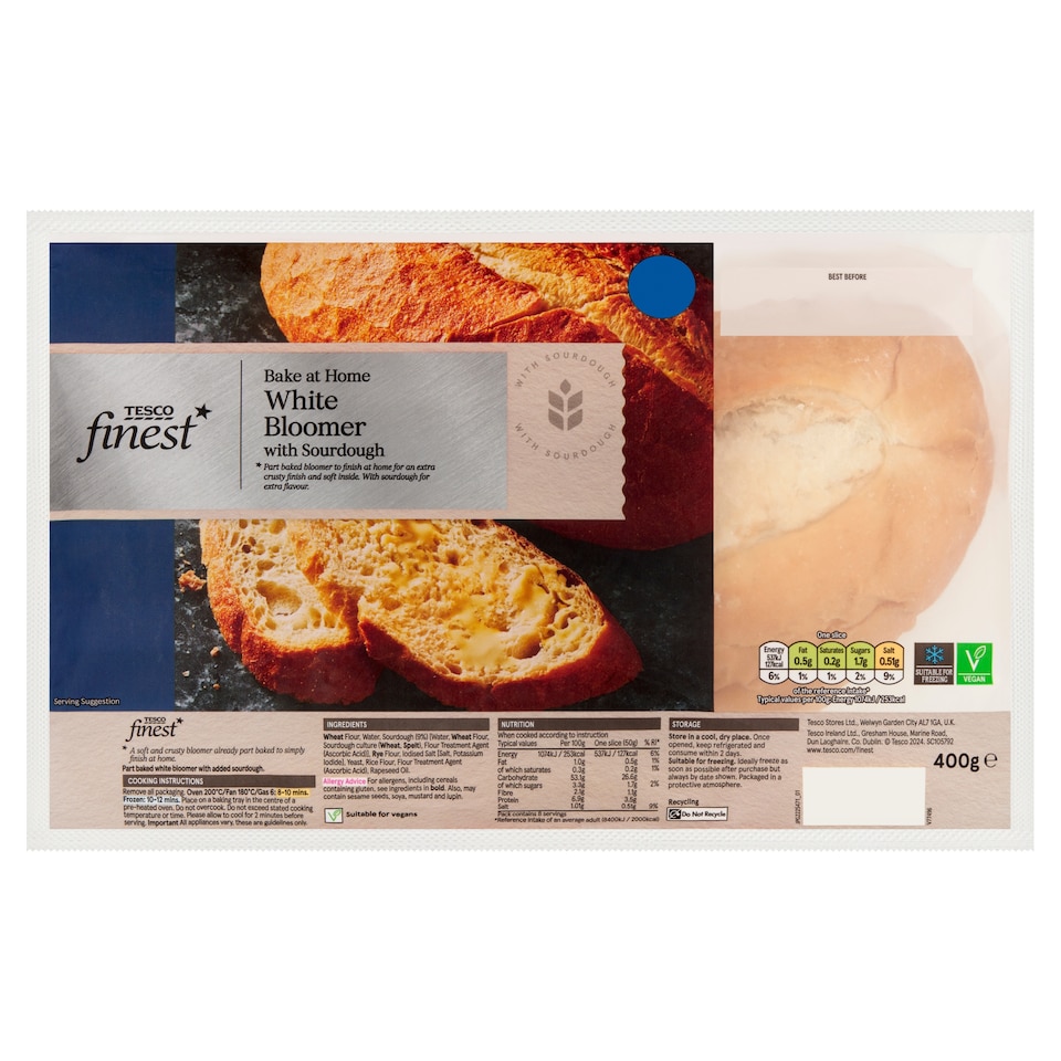 Tesco Finest Bake at Home White Bloomer with Sourdough 400g