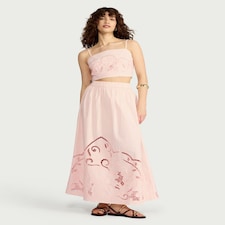 F&F Pure Cotton Cutwork Co-ord Midi Skirt in Pink