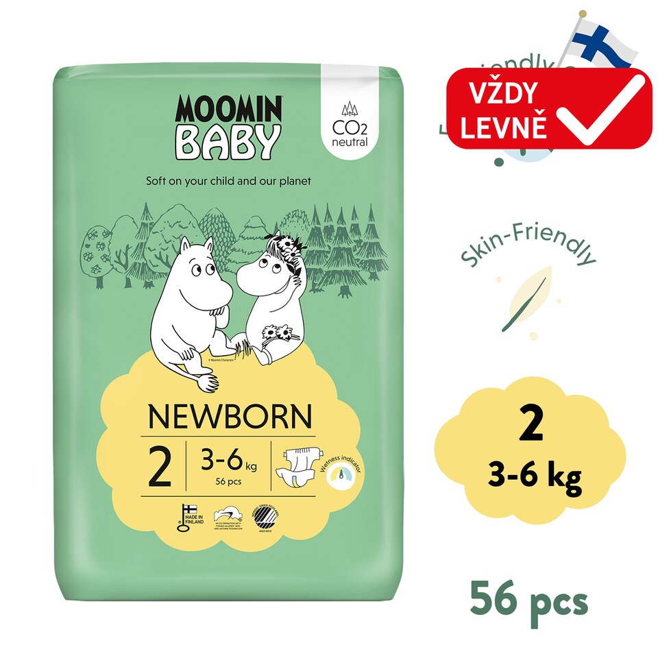 Moomin Baby Pleny 2 Newborn 3-6 kg 56 ks