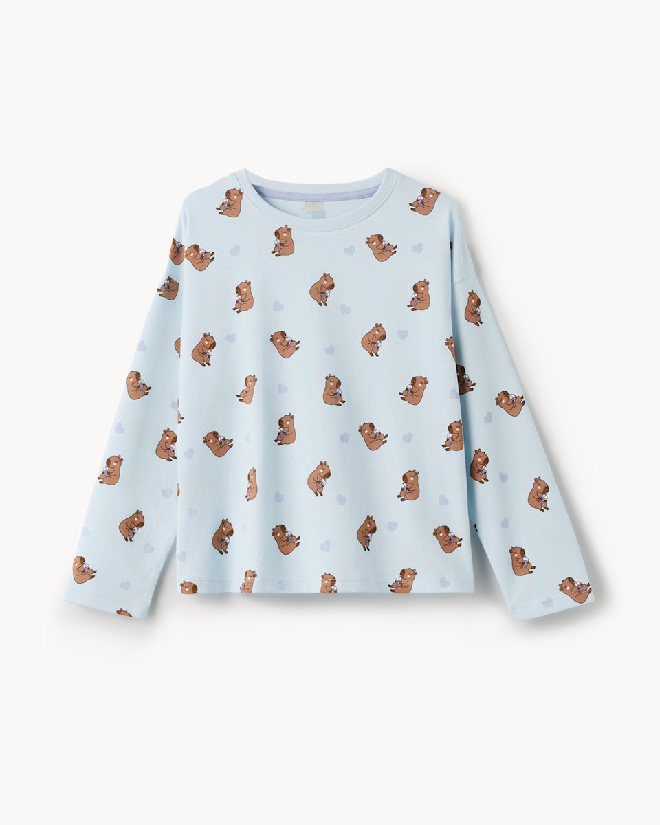 image 1 of F&F Girls Pure Cotton Capybara Pyjama Set in Blue