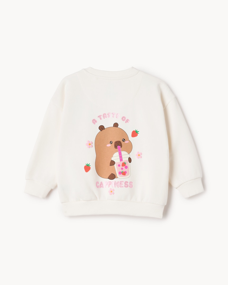 image 1 of Capyfun Cotton Rich Capybara Sweatshirt in Cream