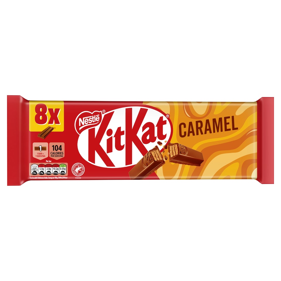 image 1 of KitKat 2 Finger Caramel Milk Chocolate Biscuit Bars 8 Pack Multipack 165.6g
