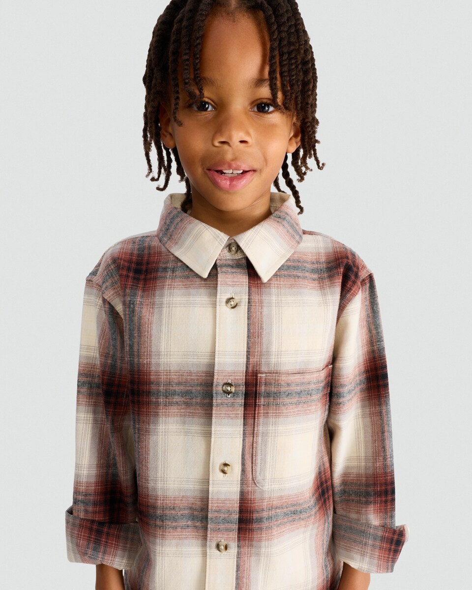 image 1 of F&F Boys Pure Cotton Check Print Long Sleeved Shirt in Brick
