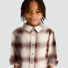 F&F Boys Pure Cotton Check Print Long Sleeved Shirt in Brick