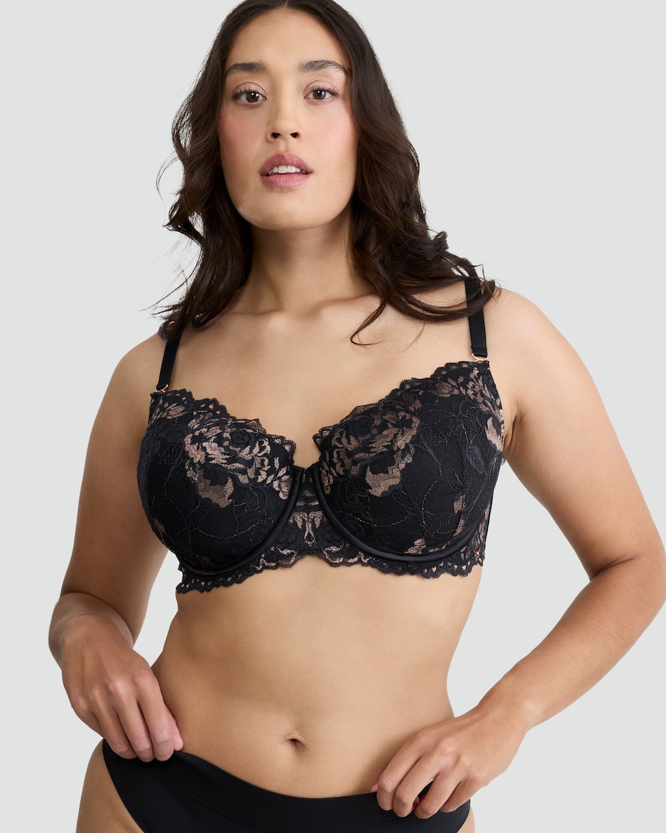 image 1 of F&F Floral Lace Underwired T-Shirt Bra in Black